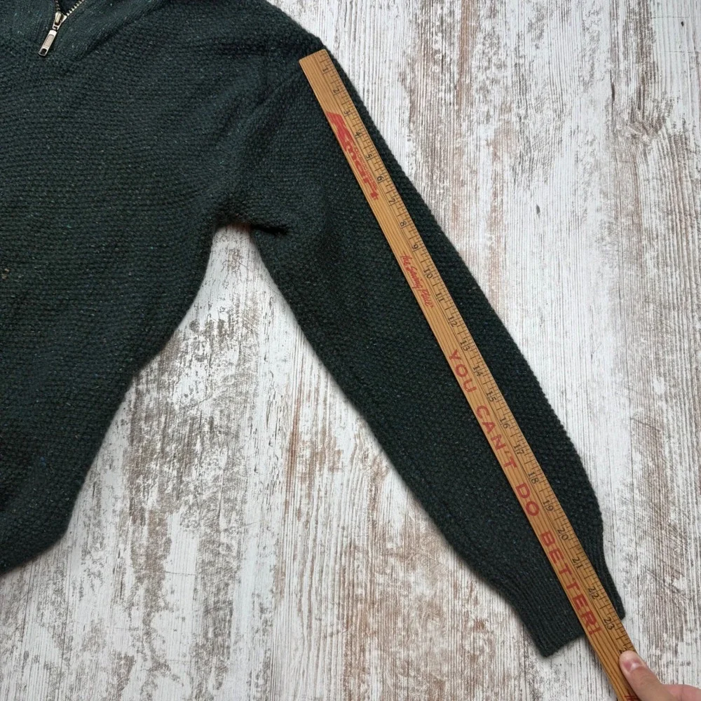 Orvis Mens Donegal Wool Blend Quarter Zip Sweater Green Fleece Collar Medium